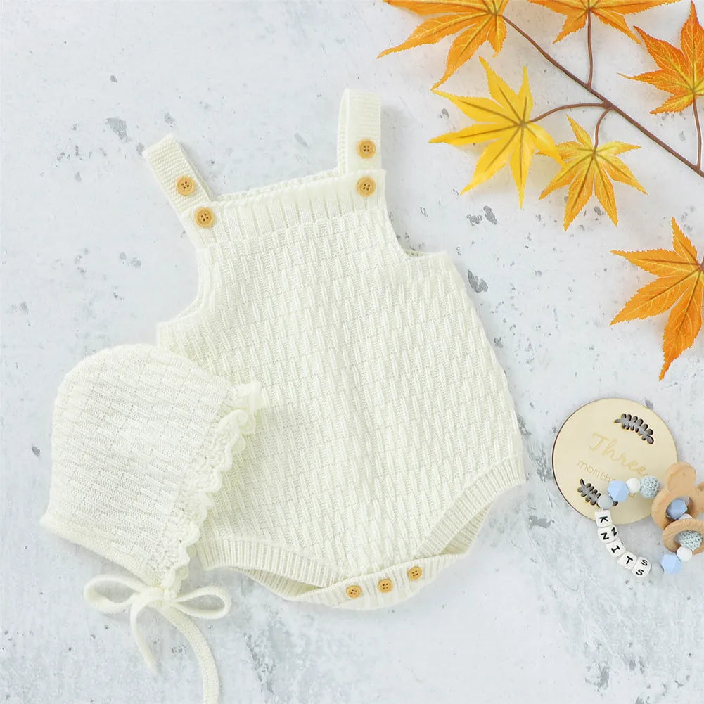 Baby Girl 2-Piece Knitted Romper & Hat Set