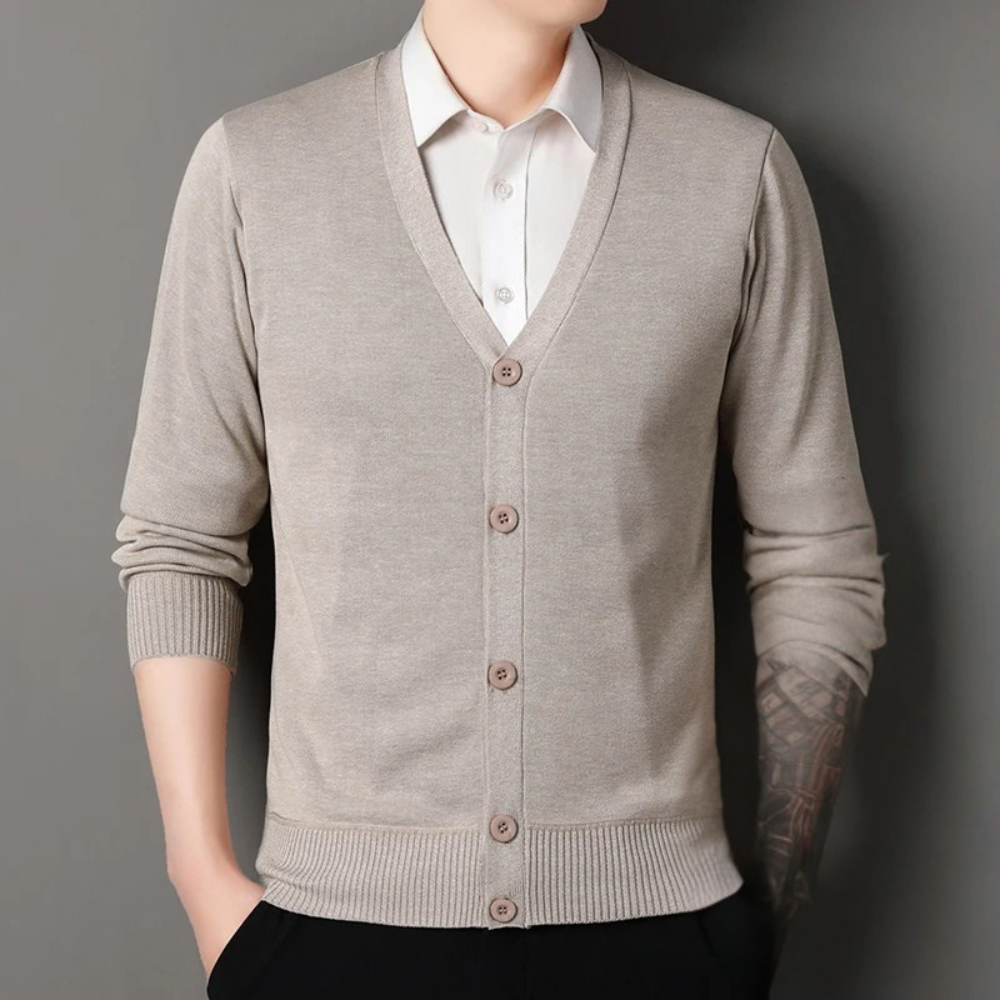 Men's Fleece Cardigan Jacket - V-neck Knitted Sweater Outwear