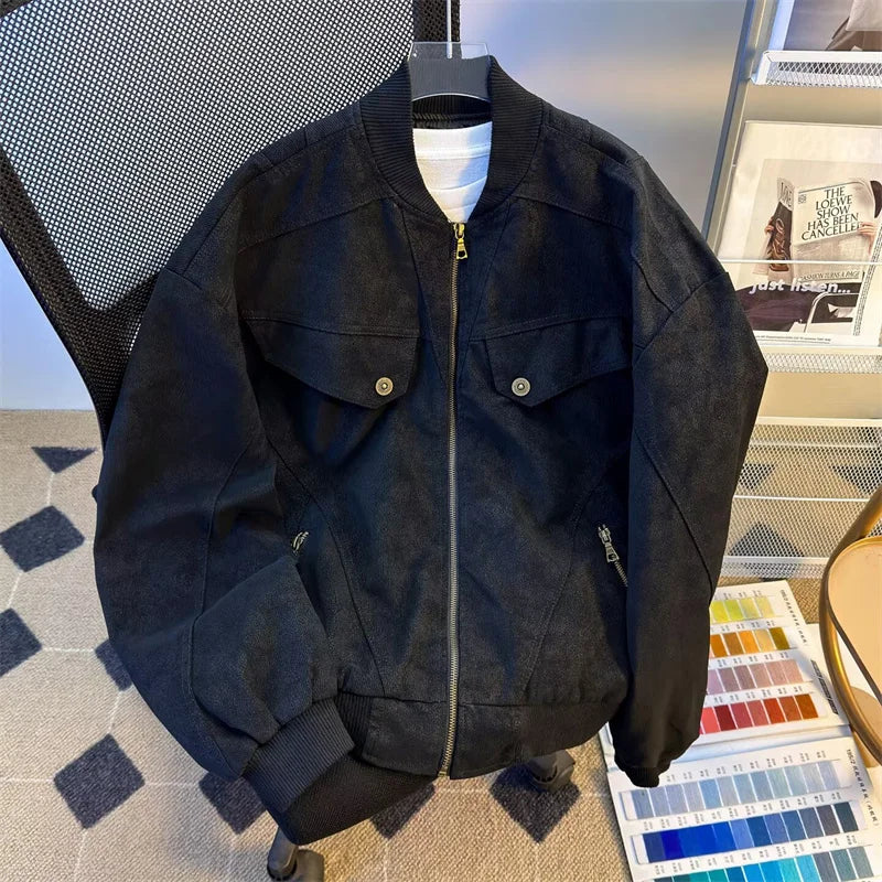 Men's Hooded Baseball Jacket – Streetwear Zipper Windbreaker