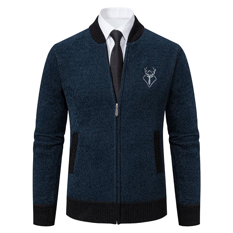 Men's Knitted Cardigan Sweater - Korean Style Warm Fleece Coat