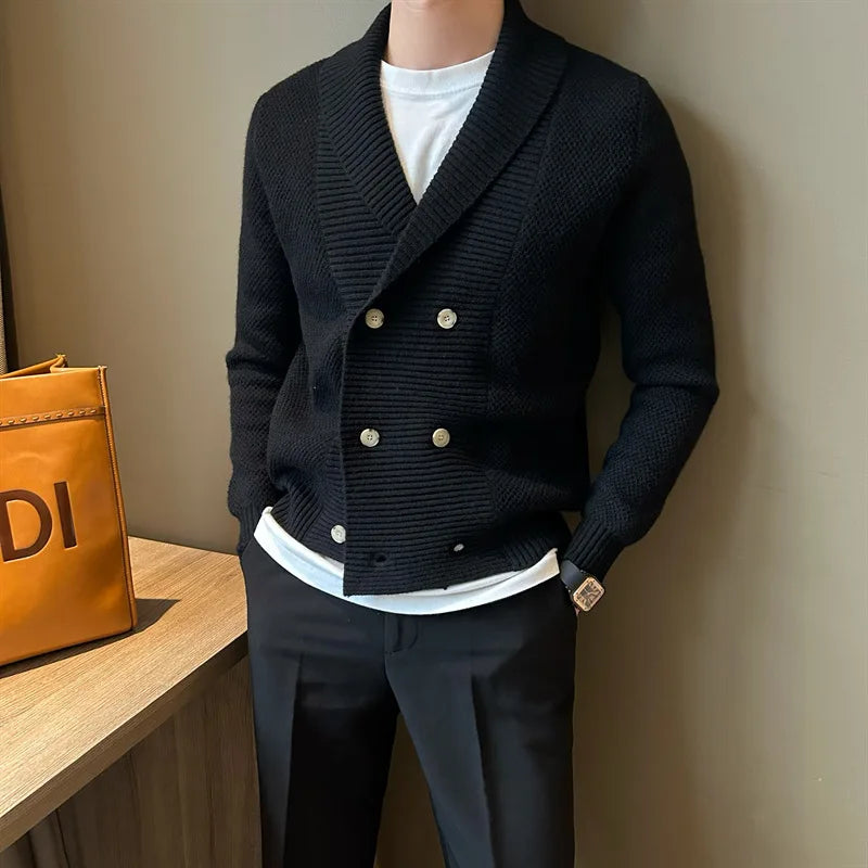 Men's Vintage Knitted Cardigan – Shawl Collar Double-Breasted