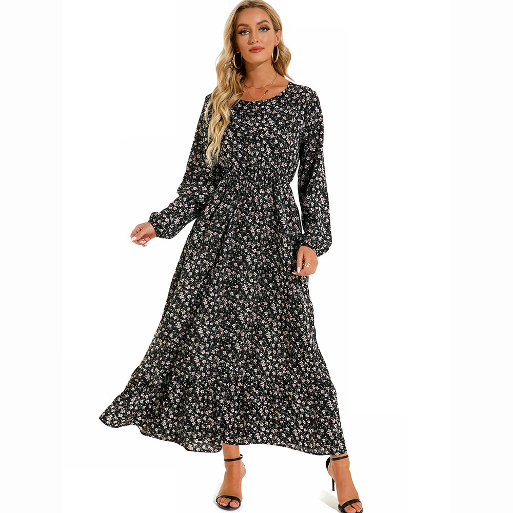 Women's Bohemian Floral Chiffon Maxi Dress