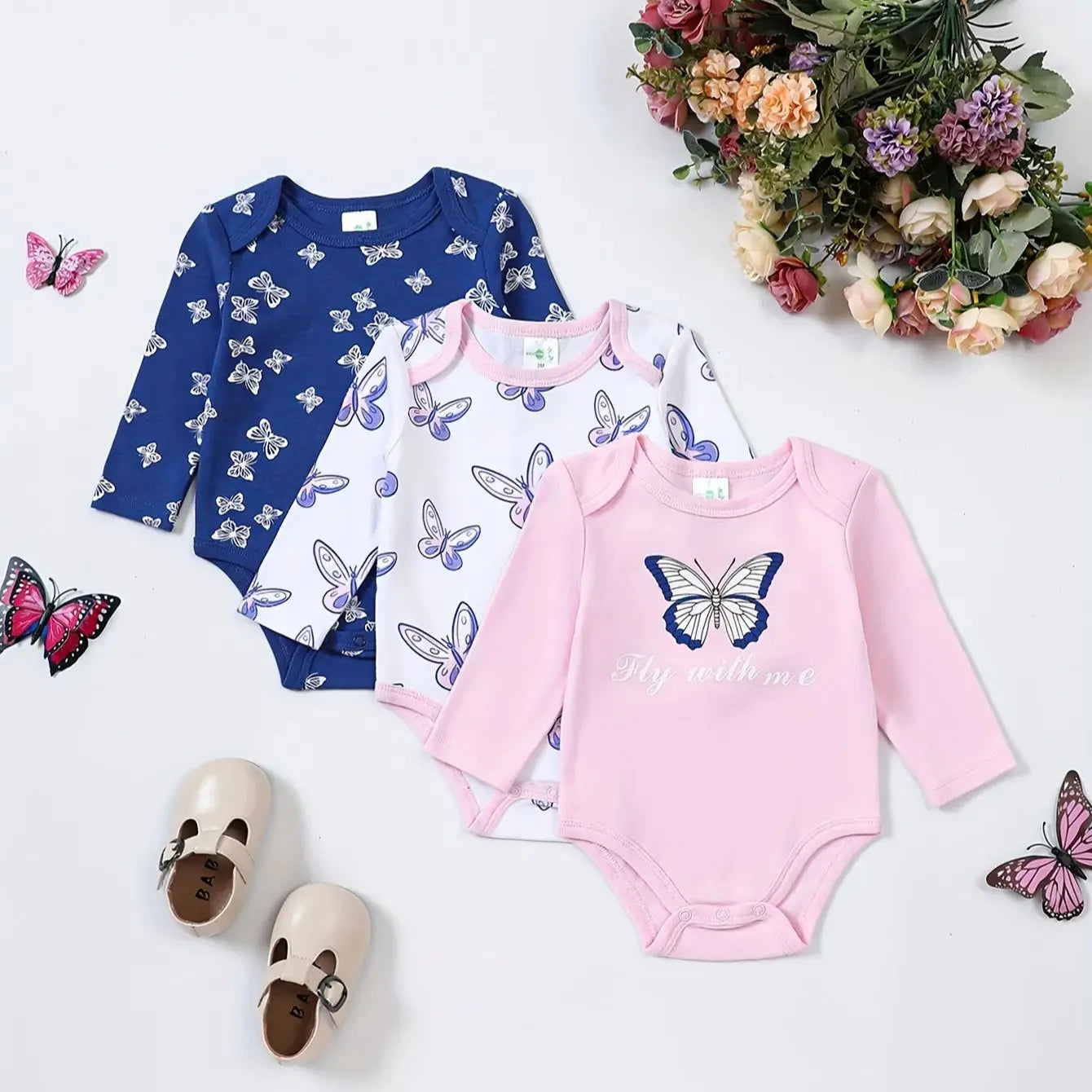 Baby Girl 3PCS Long-Sleeved Onesie Set