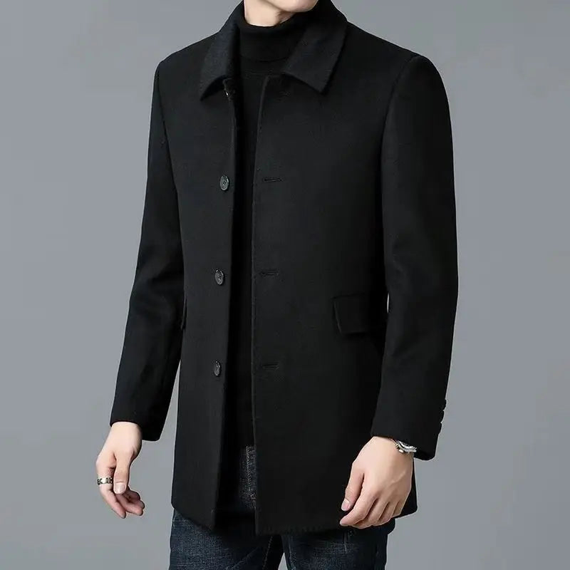 Men's Double-Sided Woolen Windbreaker – Lapel Wool Jacket