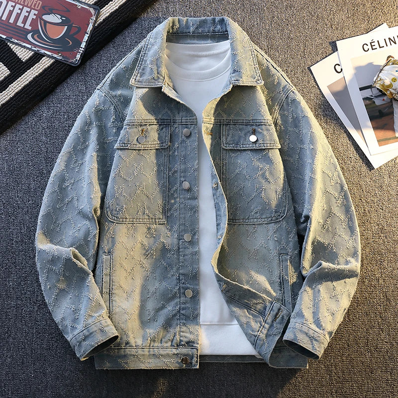 Men's Classic Denim Jacket – Casual Outerwear with Embroidery