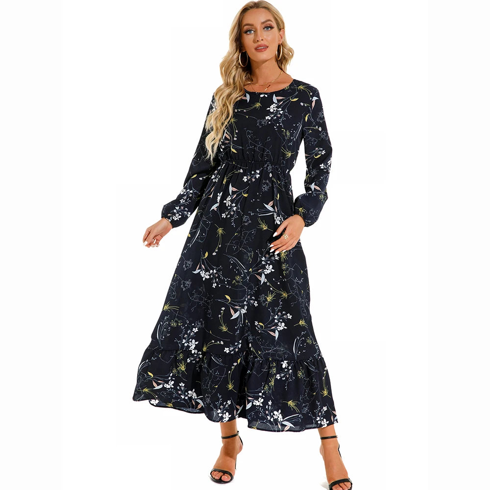 Women's Bohemian Floral Chiffon Maxi Dress