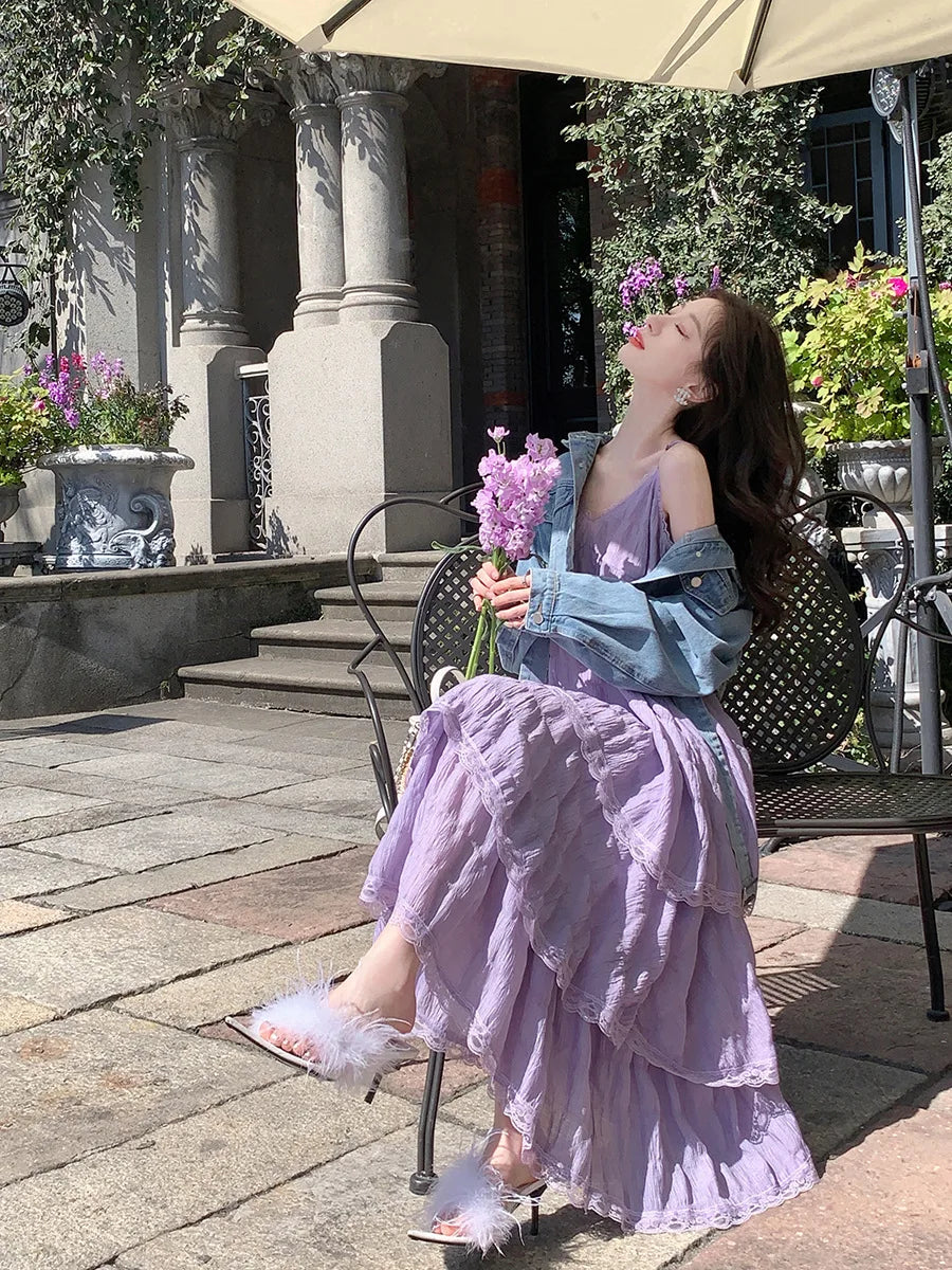 Women's Summer Lace Strapless Ruffle Maxi Dress