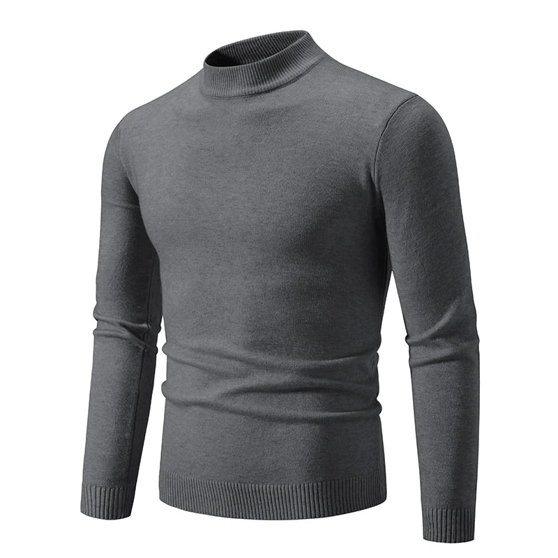 Men's Mock Neck Knitted Sweater – Casual Solid Color Pullover
