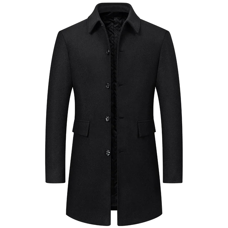 Winter Men Lapel Business Casual Trench Coat – Wool Blend