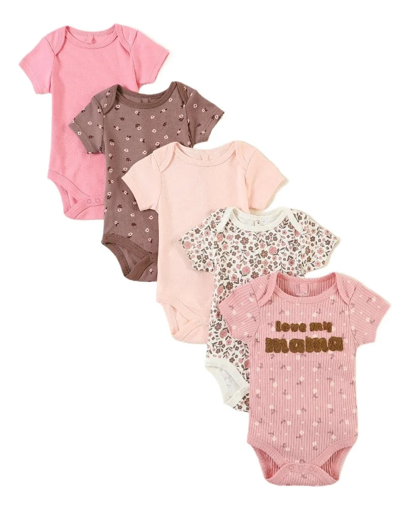 5PCS Baby Girl Floral Cotton Onesie Set