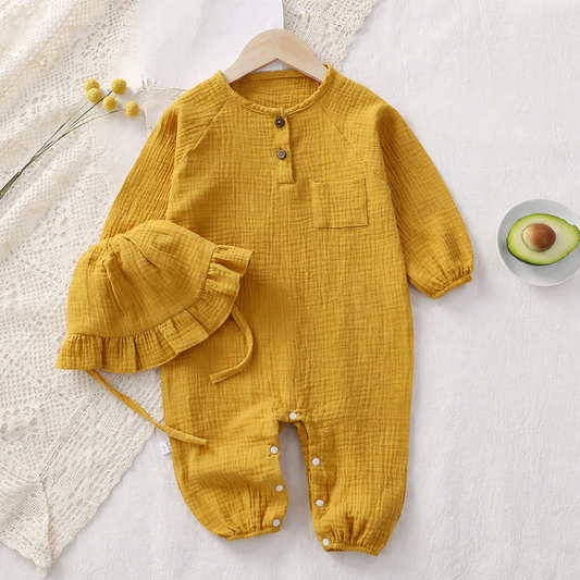 Muslin Baby Romper & Hat Set