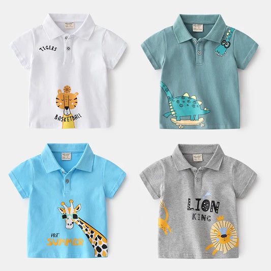 Cartoon Polo T-shirt for Boys - Comfortable Cotton Kids Tops