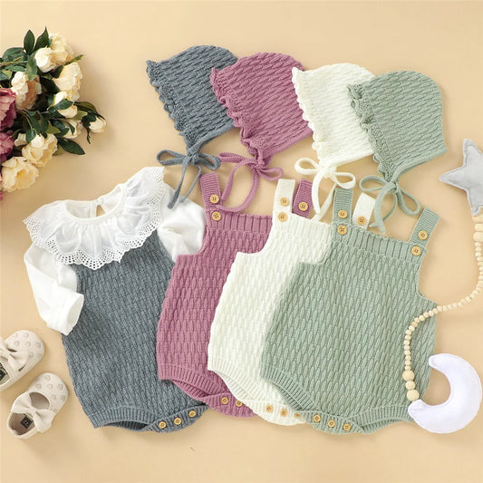 Baby Girl 2-Piece Knitted Romper & Hat Set