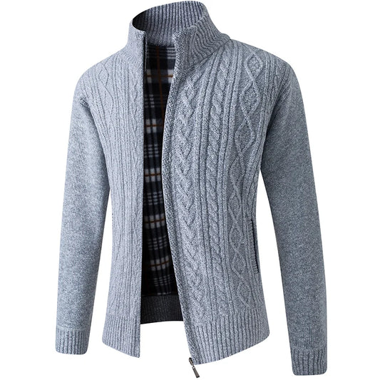 Men's Zipper Cardigan Sweater – Casual Knit Fleece Jacket