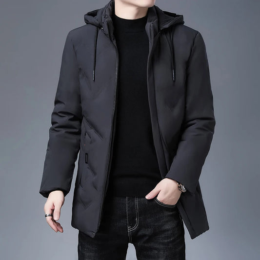 Men’s Hooded Parka Jacket – Quilted Windbreaker Long Coat