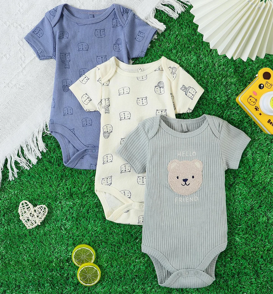 Baby Boy 3PCS Animal Pattern Bodysuit Set