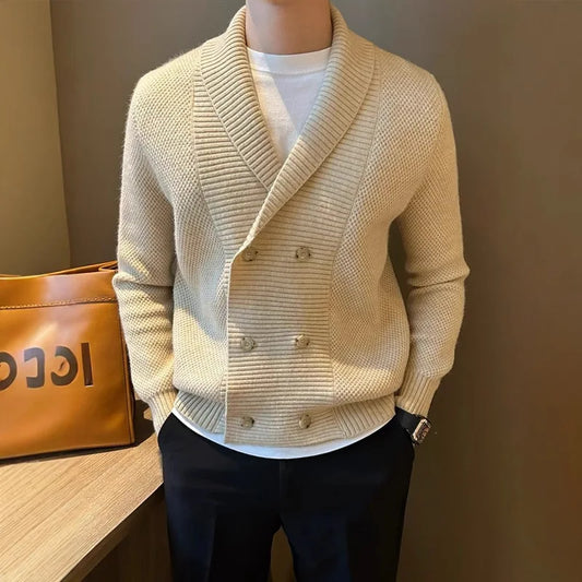 Men's Vintage Knitted Cardigan – Shawl Collar Double-Breasted