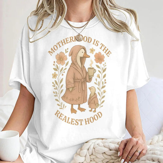 Motherhood Is The Realest Hood Print T-Shirt