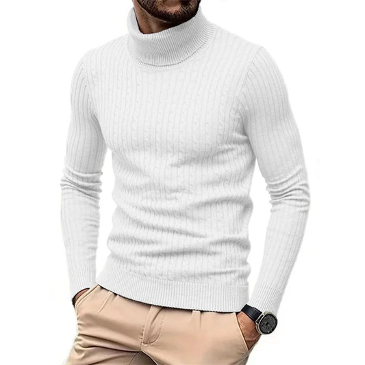 Men's Turtleneck Sweater – Slim Fit Jacquard Striped Pullover