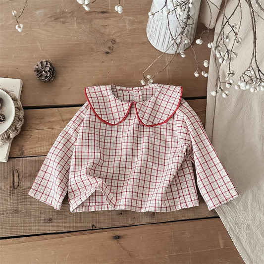 Baby Girl Long Sleeve Plaid Blouse – Comfortable & Stylish
