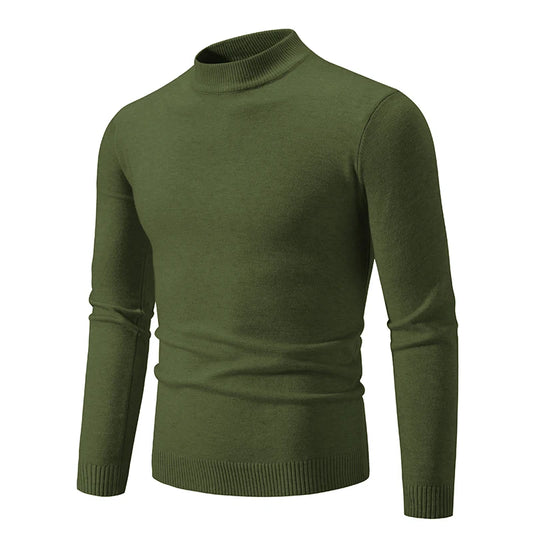 Men's Mock Neck Knitted Sweater – Casual Solid Color Pullover