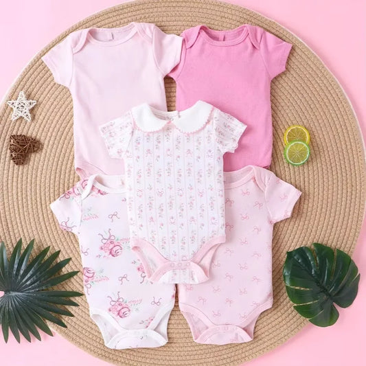 5PCS Baby Girl Floral Cotton Onesie Set