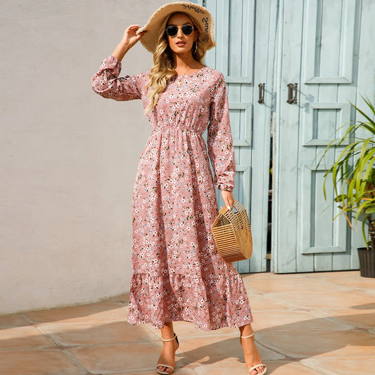 Women's Bohemian Floral Chiffon Maxi Dress