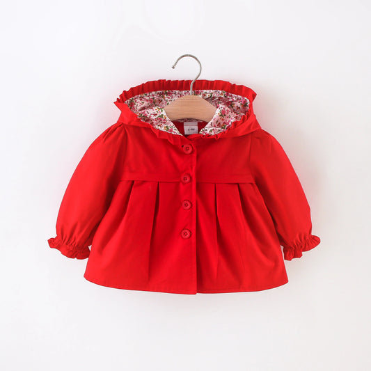 Baby Girl Hooded Jacket – Autumn Long Sleeve Windbreak Coat