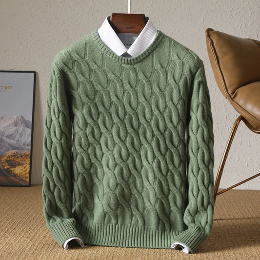 Men's Merino Wool Thickened Cashmere O-Neck Pullover Sweater