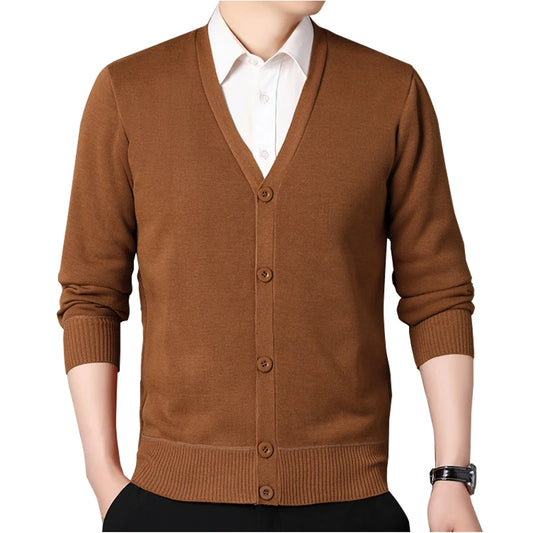 Men's Fleece Cardigan Jacket - V-neck Knitted Sweater Outwear
