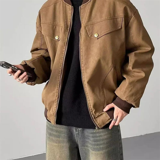 Men's Hooded Baseball Jacket – Streetwear Zipper Windbreaker