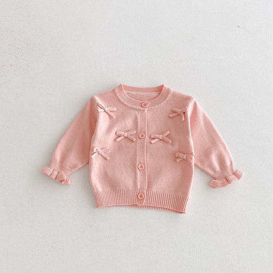 Cute Long-Sleeved Baby Girl Cardigan with Bow – Autumn Fashion