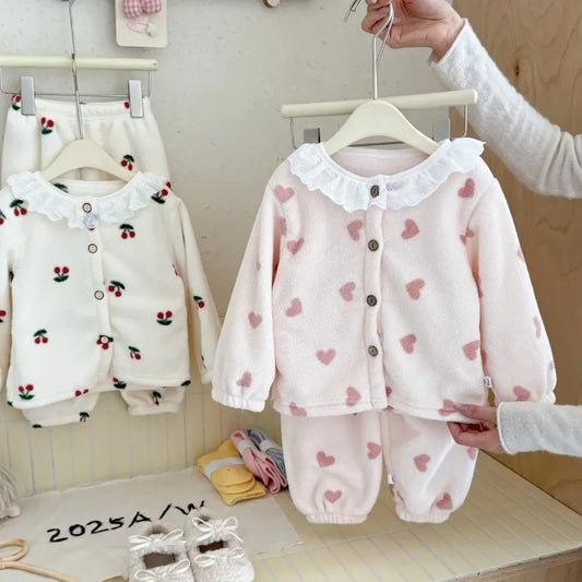 Baby Girl Winter Pajamas Set – 2-Piece Fleece Home Outfit