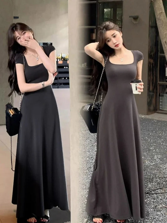 Women's Waist-Fitted Elegant French Style Grey Tank Dress