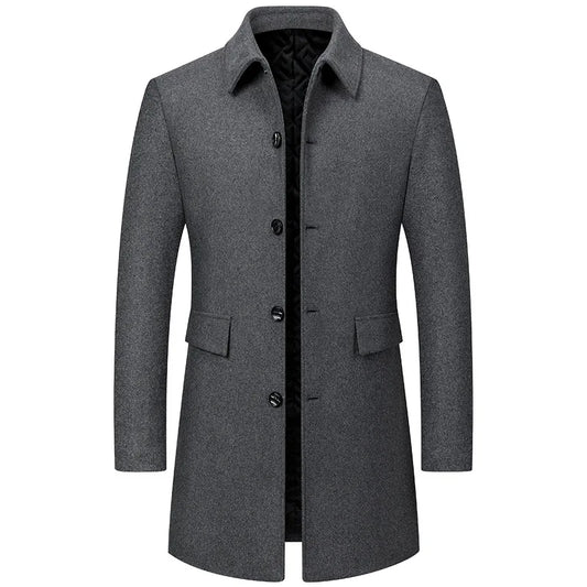 Winter Men Lapel Business Casual Trench Coat – Wool Blend
