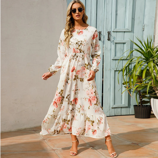 Women's Bohemian Floral Chiffon Maxi Dress