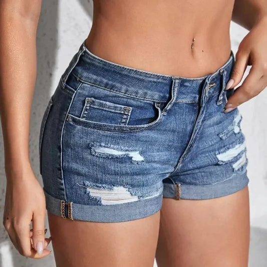 Women's Split Denim Shorts – Sexy Mid-Waist Slim Fit Casual Shorts
