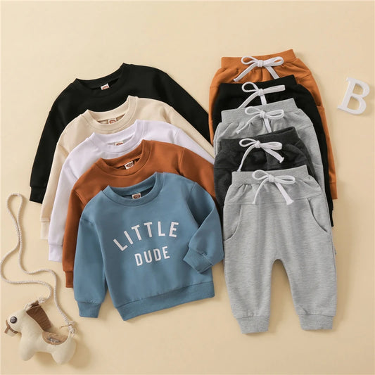 Baby Boys Letter Print Sweatshirt & Drawstring Pants Set