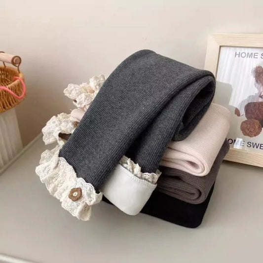 Autumn Winter Girls Leggings – Plush Thermal Pants for Kids